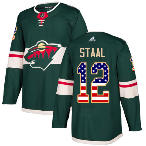 Adidas Wild #12 Eric Staal Green Home Authentic USA Flag Stitched NHL Jersey - Click Image to Close